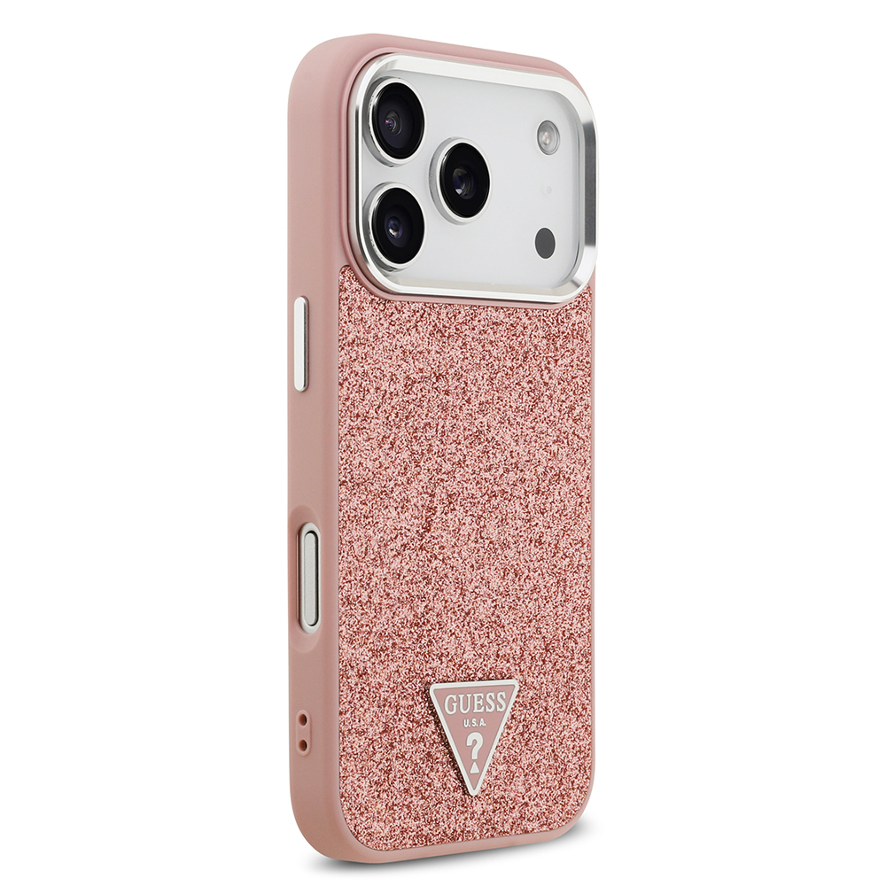Apple iPhone 17 Pro Uyumlu Kılıf Guess Orjinal Lisanslı M-safe Şarj Özellikli Metal Kamera Çerçeveli Üçgen Logolu Glitter Kapak - 3