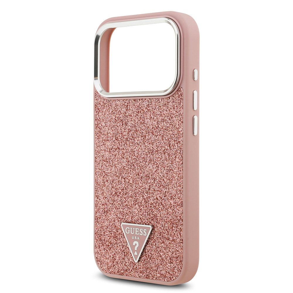 Apple iPhone 17 Pro Uyumlu Kılıf Guess Orjinal Lisanslı M-safe Şarj Özellikli Metal Kamera Çerçeveli Üçgen Logolu Glitter Kapak - 5