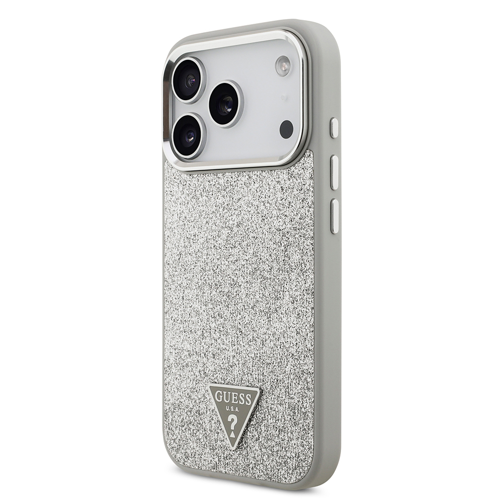 Apple iPhone 17 Pro Uyumlu Kılıf Guess Orjinal Lisanslı M-safe Şarj Özellikli Metal Kamera Çerçeveli Üçgen Logolu Glitter Kapak - 7