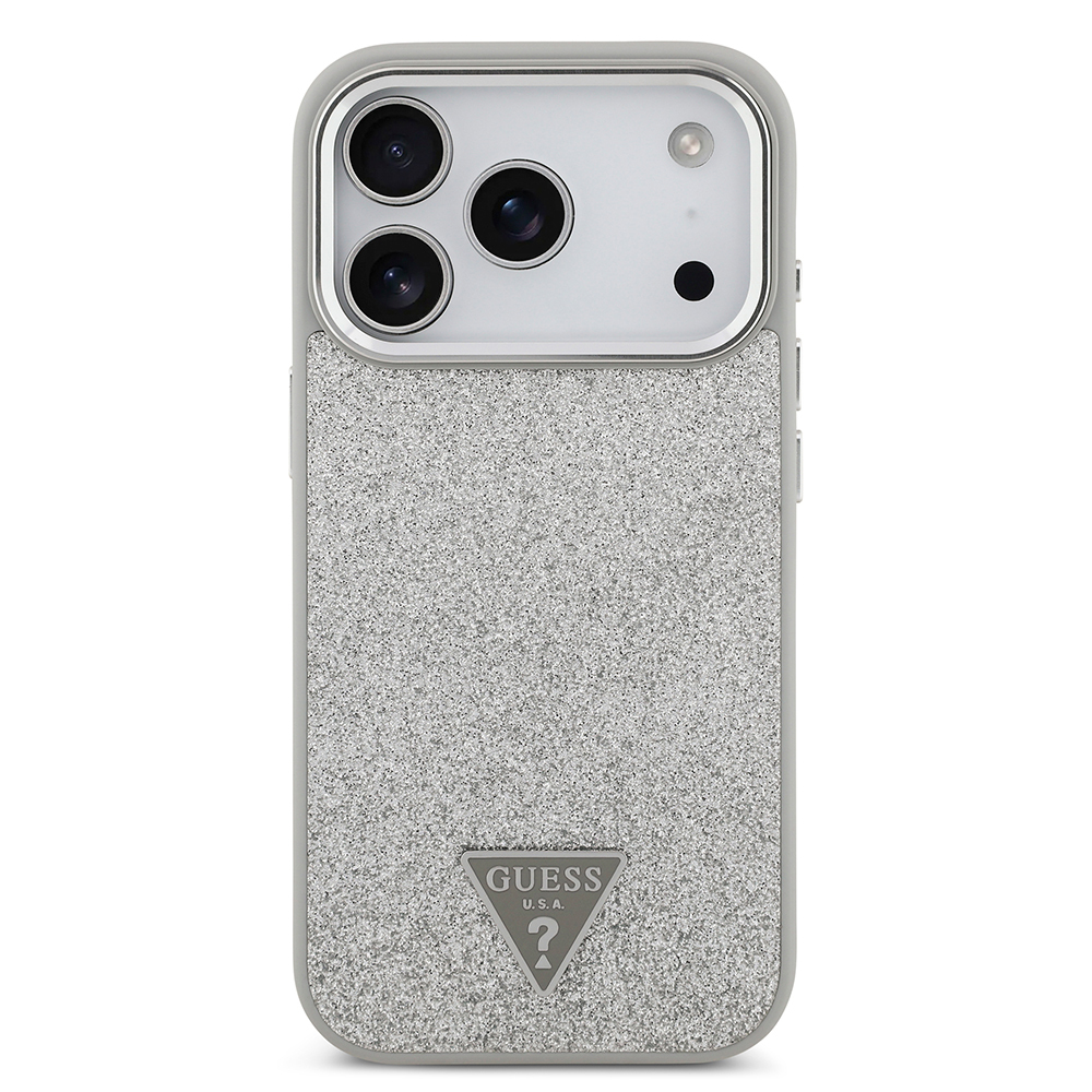 Apple iPhone 17 Pro Uyumlu Kılıf Guess Orjinal Lisanslı M-safe Şarj Özellikli Metal Kamera Çerçeveli Üçgen Logolu Glitter Kapak - 8