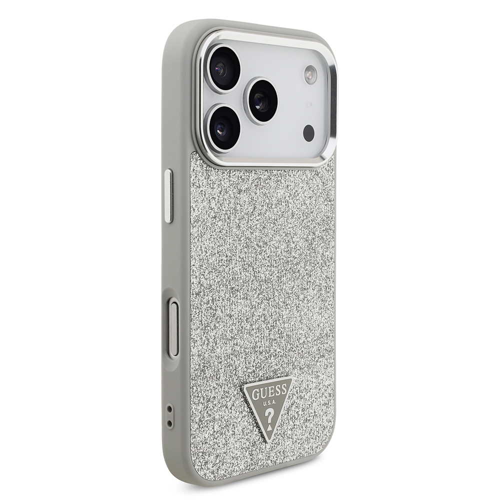 Apple iPhone 17 Pro Uyumlu Kılıf Guess Orjinal Lisanslı M-safe Şarj Özellikli Metal Kamera Çerçeveli Üçgen Logolu Glitter Kapak - 9