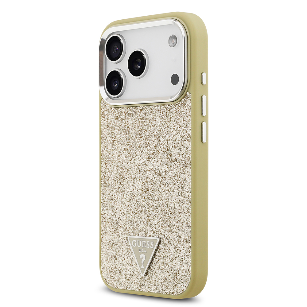 Apple iPhone 17 Pro Uyumlu Kılıf Guess Orjinal Lisanslı M-safe Şarj Özellikli Metal Kamera Çerçeveli Üçgen Logolu Glitter Kapak - 13