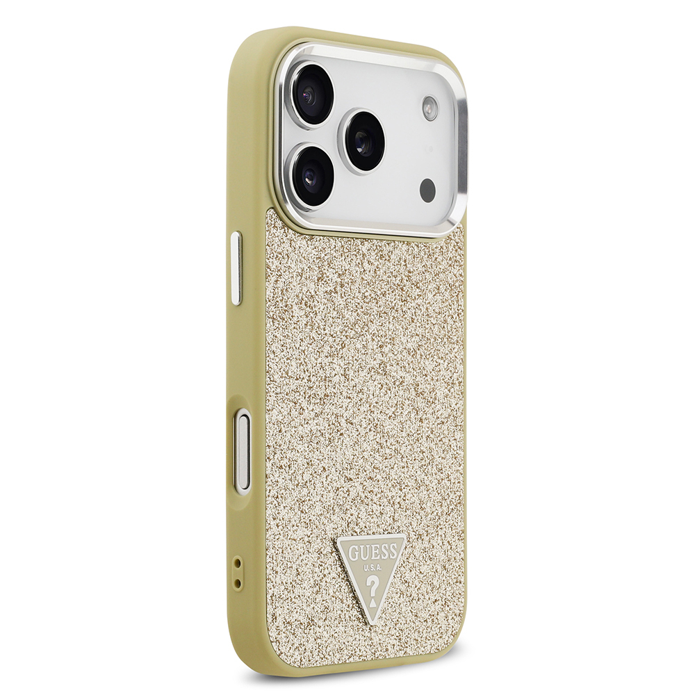 Apple iPhone 17 Pro Uyumlu Kılıf Guess Orjinal Lisanslı M-safe Şarj Özellikli Metal Kamera Çerçeveli Üçgen Logolu Glitter Kapak - 15