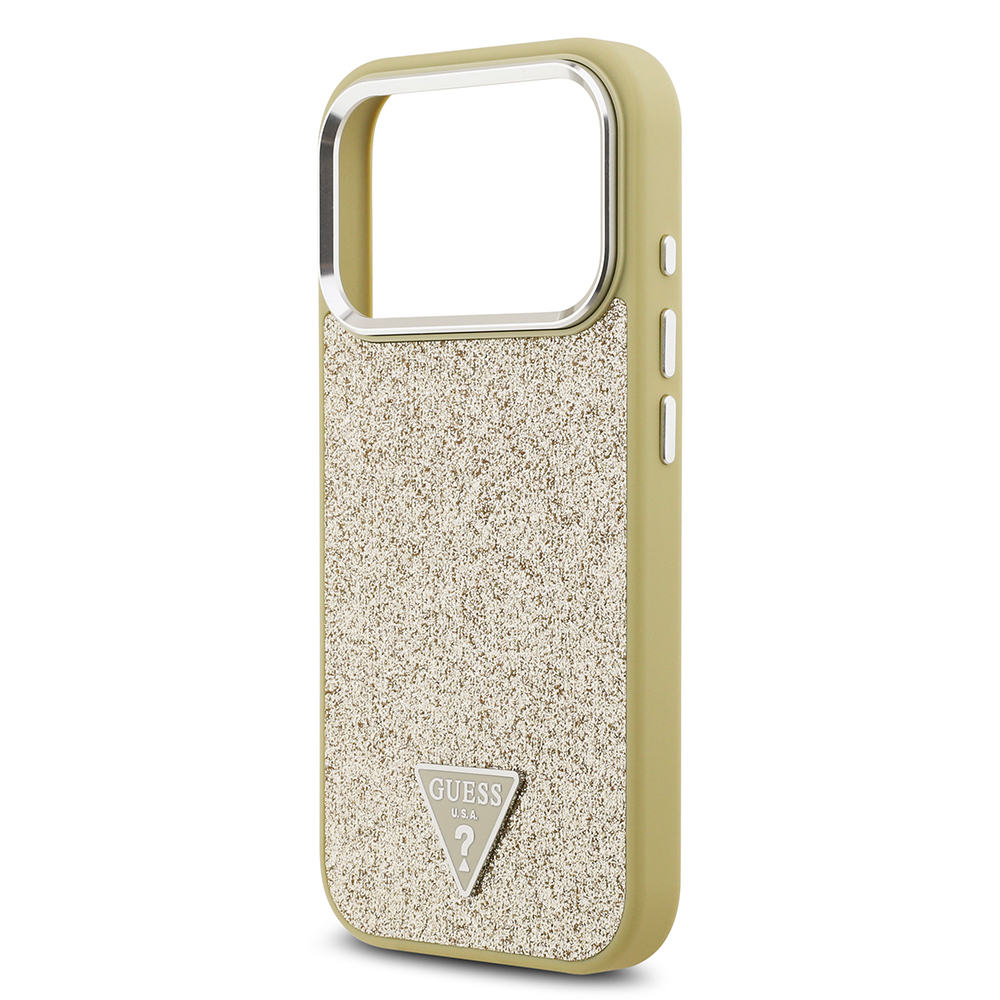 Apple iPhone 17 Pro Uyumlu Kılıf Guess Orjinal Lisanslı M-safe Şarj Özellikli Metal Kamera Çerçeveli Üçgen Logolu Glitter Kapak - 17