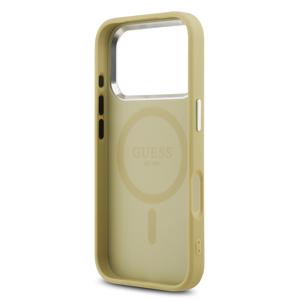 Apple iPhone 17 Pro Uyumlu Kılıf Guess Orjinal Lisanslı M-safe Şarj Özellikli Metal Kamera Çerçeveli Üçgen Logolu Glitter Kapak - 18