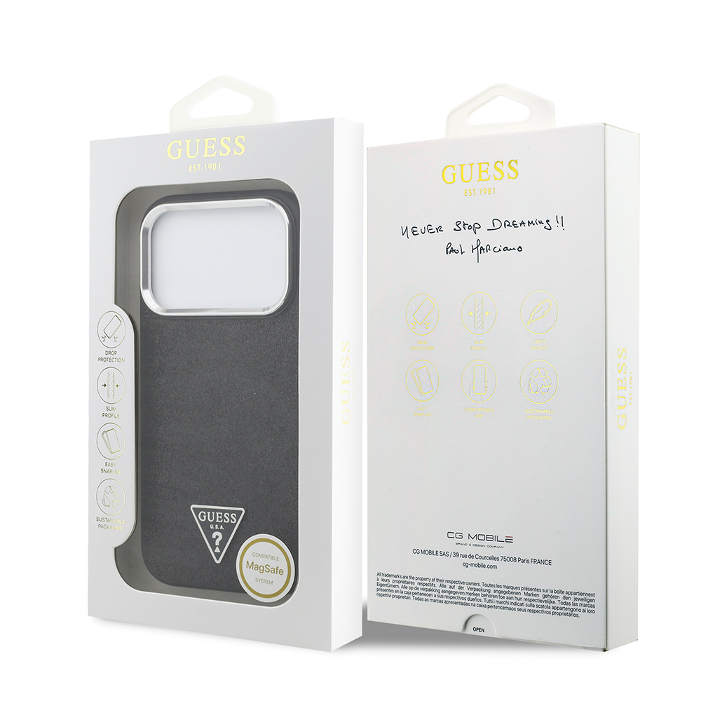 Apple iPhone 17 Pro Uyumlu Kılıf Guess Orjinal Lisanslı M-safe Şarj Özellikli Metal Kamera Çerçeveli Üçgen Logolu Glitter Kapak - 28