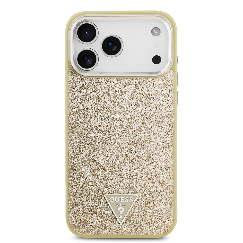Apple iPhone 17 Pro Max Uyumlu Kılıf Guess Orjinal Lisanslı M-safe Şarj Özellikli Metal Kamera Çerçeveli Üçgen Logolu Glitter Kapak - 8