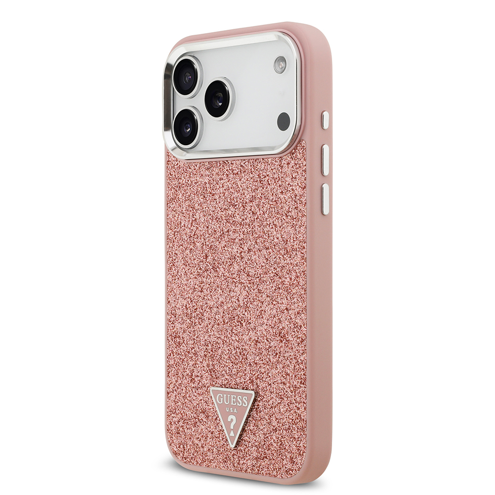 Apple iPhone 17 Pro Max Uyumlu Kılıf Guess Orjinal Lisanslı M-safe Şarj Özellikli Metal Kamera Çerçeveli Üçgen Logolu Glitter Kapak - 13