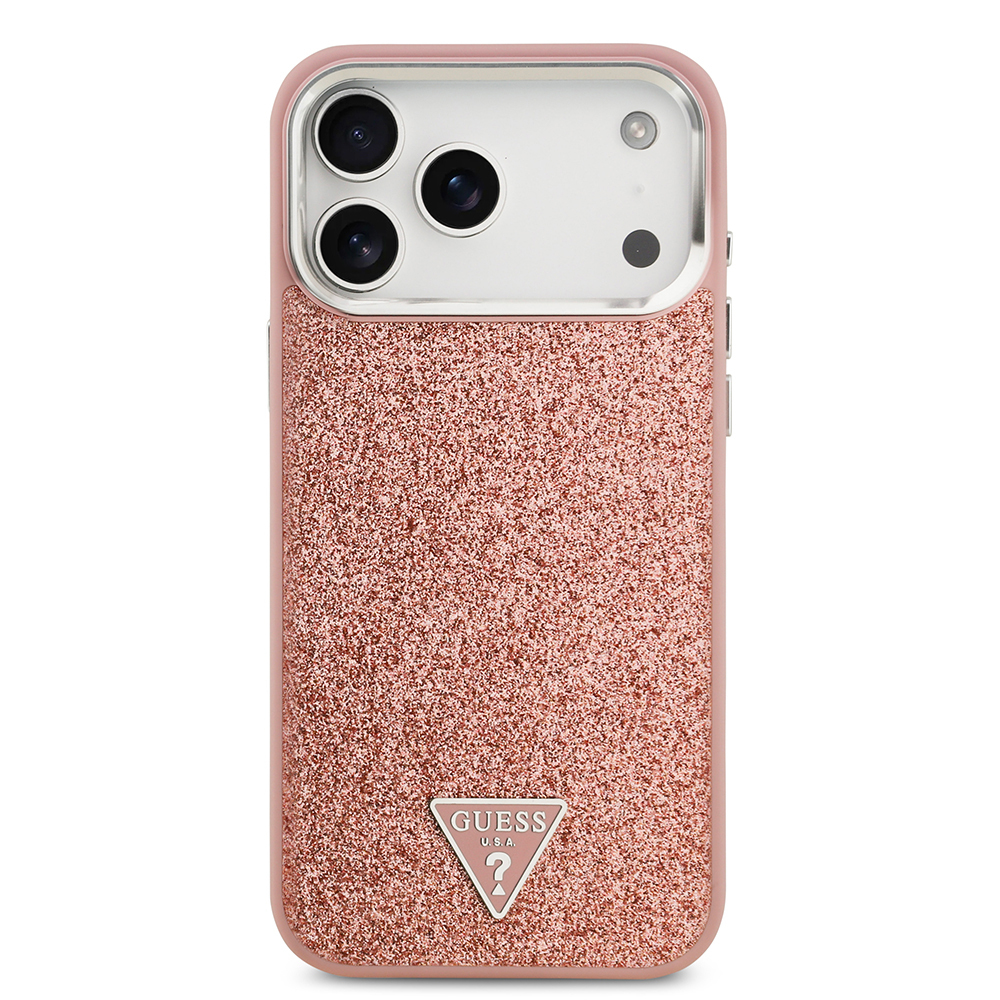 Apple iPhone 17 Pro Max Uyumlu Kılıf Guess Orjinal Lisanslı M-safe Şarj Özellikli Metal Kamera Çerçeveli Üçgen Logolu Glitter Kapak - 14