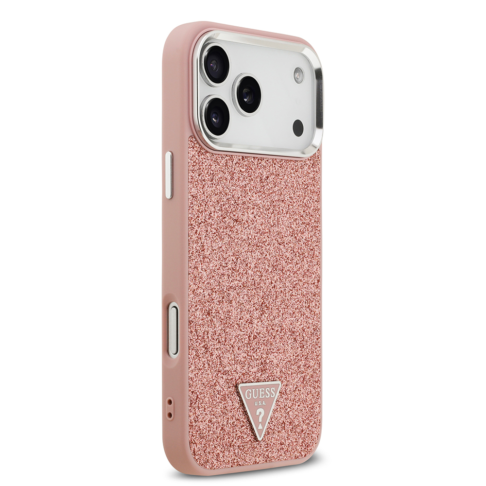 Apple iPhone 17 Pro Max Uyumlu Kılıf Guess Orjinal Lisanslı M-safe Şarj Özellikli Metal Kamera Çerçeveli Üçgen Logolu Glitter Kapak - 15