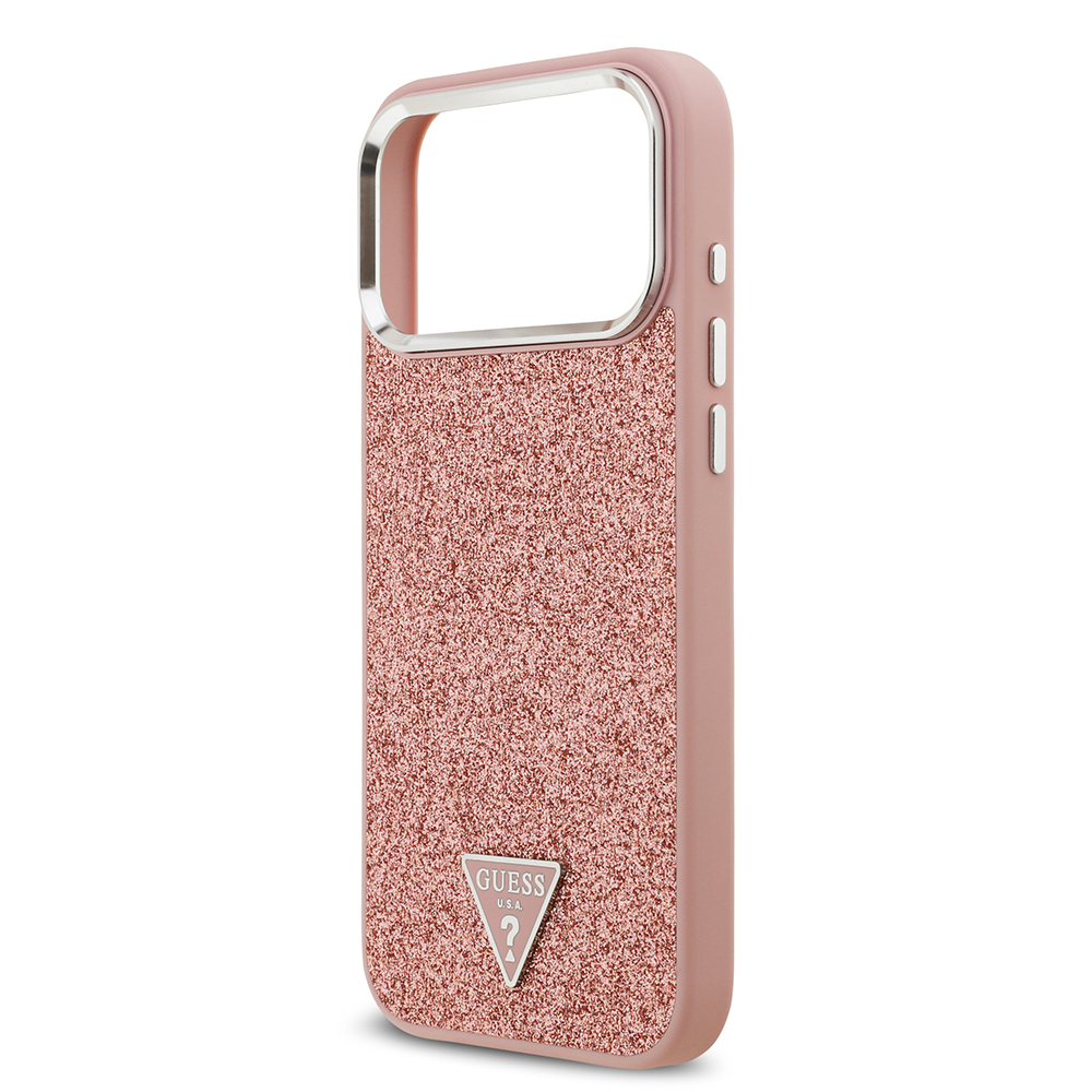 Apple iPhone 17 Pro Max Uyumlu Kılıf Guess Orjinal Lisanslı M-safe Şarj Özellikli Metal Kamera Çerçeveli Üçgen Logolu Glitter Kapak - 17
