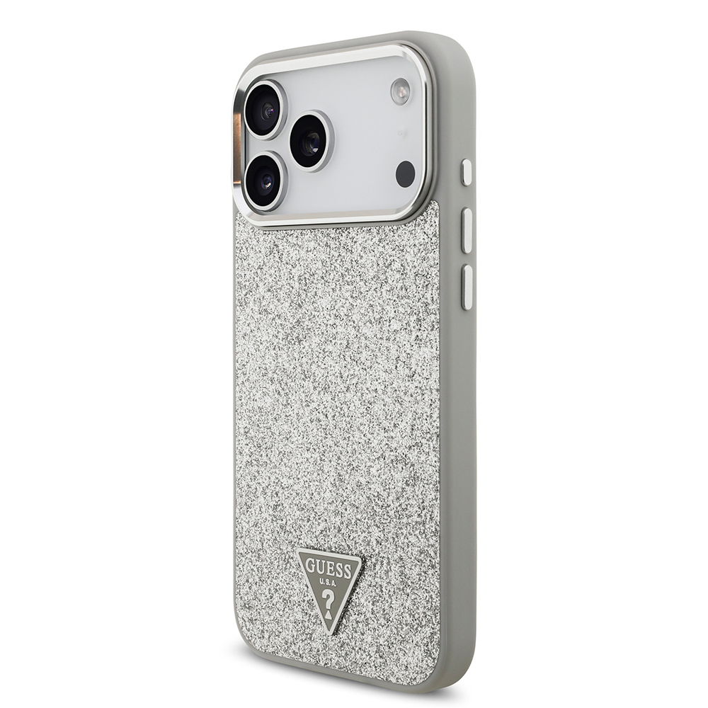 Apple iPhone 17 Pro Max Uyumlu Kılıf Guess Orjinal Lisanslı M-safe Şarj Özellikli Metal Kamera Çerçeveli Üçgen Logolu Glitter Kapak - 19