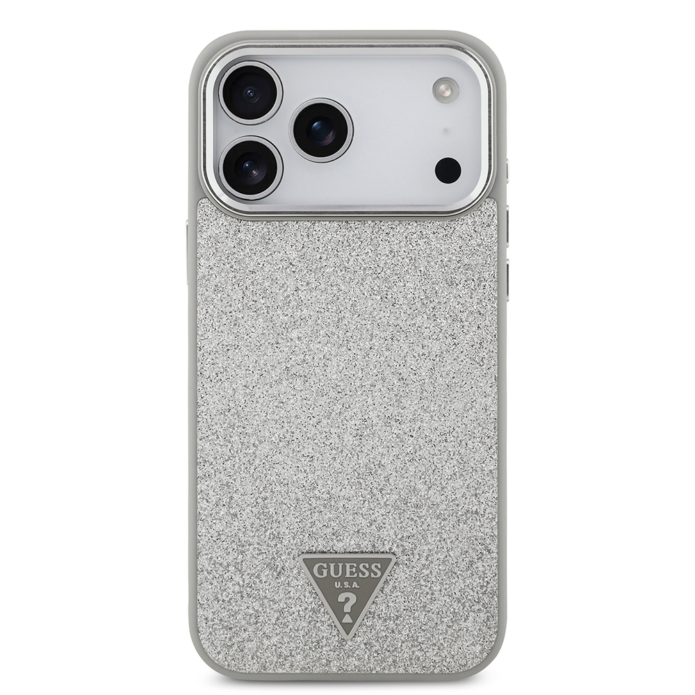 Apple iPhone 17 Pro Max Uyumlu Kılıf Guess Orjinal Lisanslı M-safe Şarj Özellikli Metal Kamera Çerçeveli Üçgen Logolu Glitter Kapak - 20