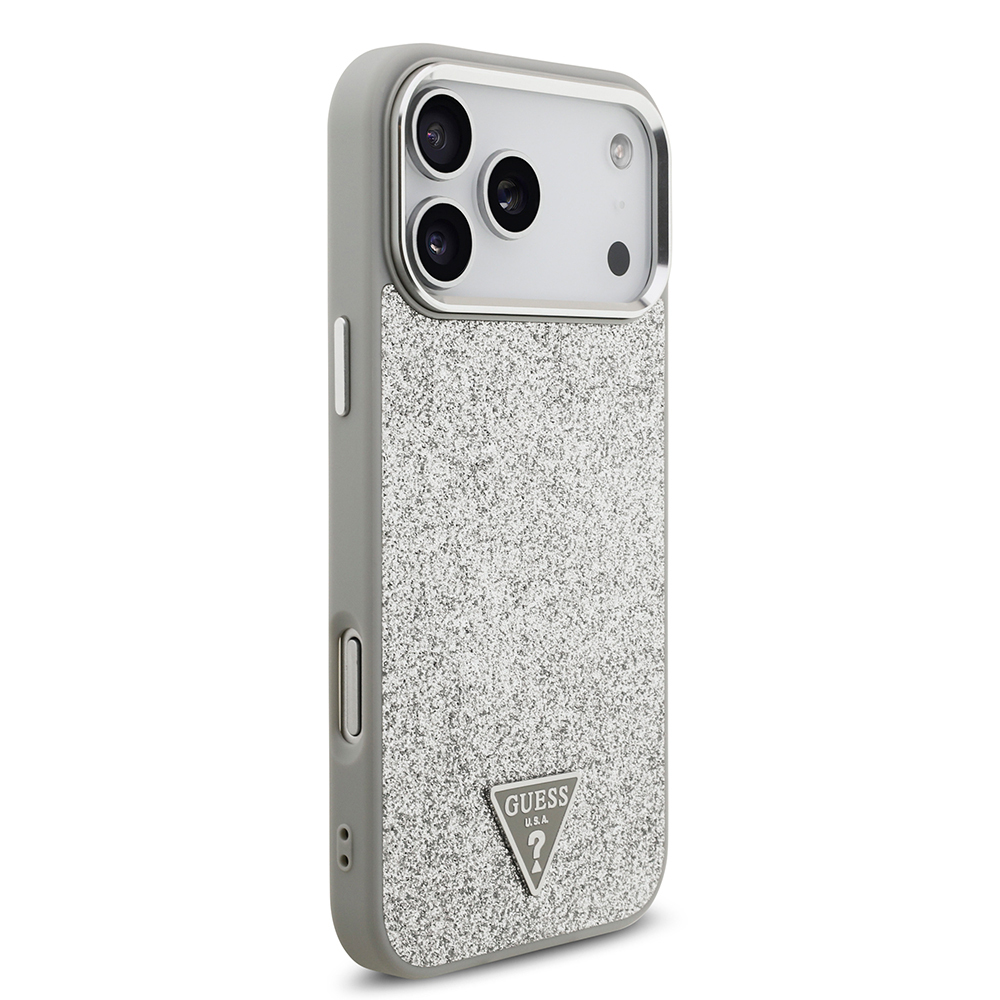 Apple iPhone 17 Pro Max Uyumlu Kılıf Guess Orjinal Lisanslı M-safe Şarj Özellikli Metal Kamera Çerçeveli Üçgen Logolu Glitter Kapak - 21
