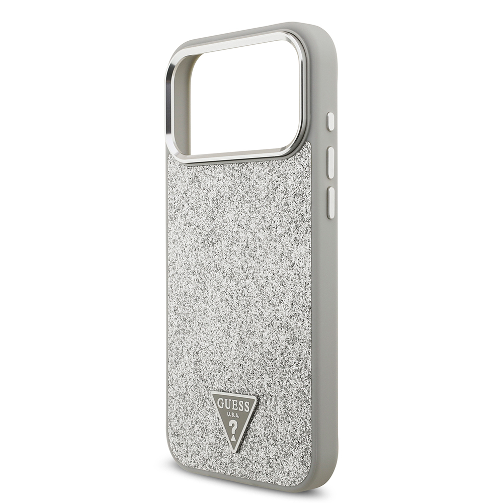 Apple iPhone 17 Pro Max Uyumlu Kılıf Guess Orjinal Lisanslı M-safe Şarj Özellikli Metal Kamera Çerçeveli Üçgen Logolu Glitter Kapak - 23