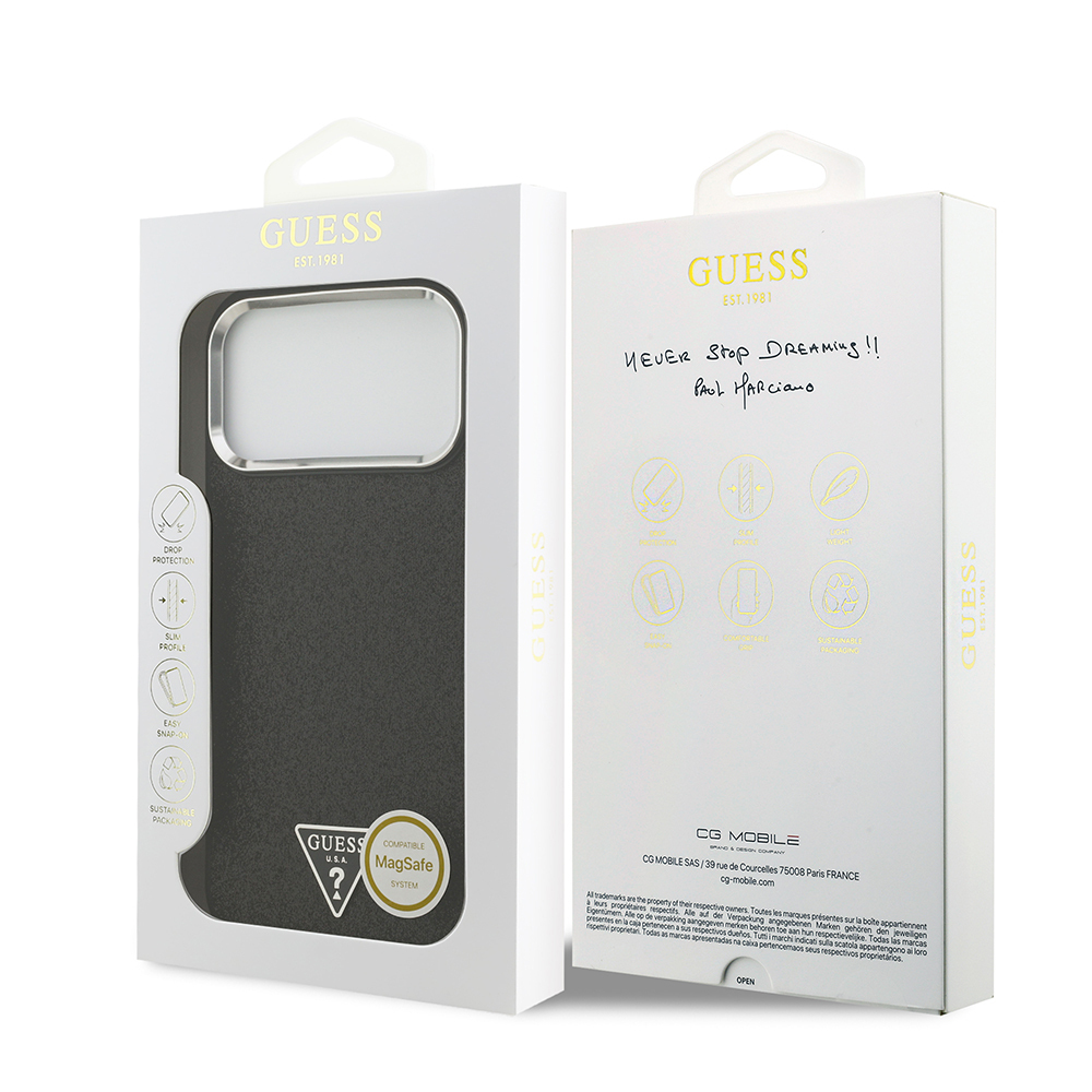Apple iPhone 17 Pro Max Uyumlu Kılıf Guess Orjinal Lisanslı M-safe Şarj Özellikli Metal Kamera Çerçeveli Üçgen Logolu Glitter Kapak - 25