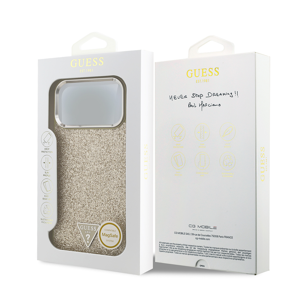 Apple iPhone 17 Pro Max Uyumlu Kılıf Guess Orjinal Lisanslı M-safe Şarj Özellikli Metal Kamera Çerçeveli Üçgen Logolu Glitter Kapak - 26