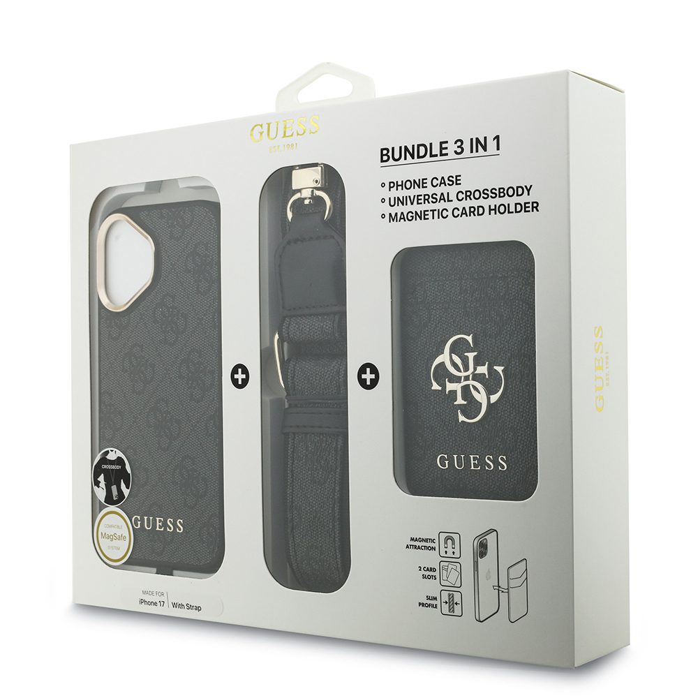 Apple iPhone 17 Uyumlu Kılıf Guess Orjinal Lisanslı M-safe Şarj Özellikli Askılı ve 4G Logo Kartlıklı Kapak - 21