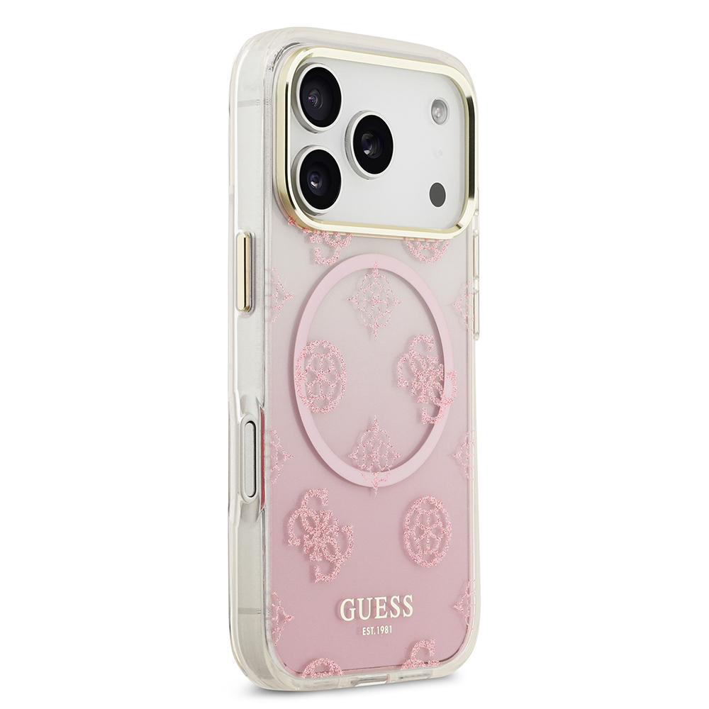 Apple iPhone 17 Pro Max Uyumlu Kılıf Guess Orjinal Lisanslı M-safe Şarj Özellikli Simli Peony Desenli Silikon Kapak - 3