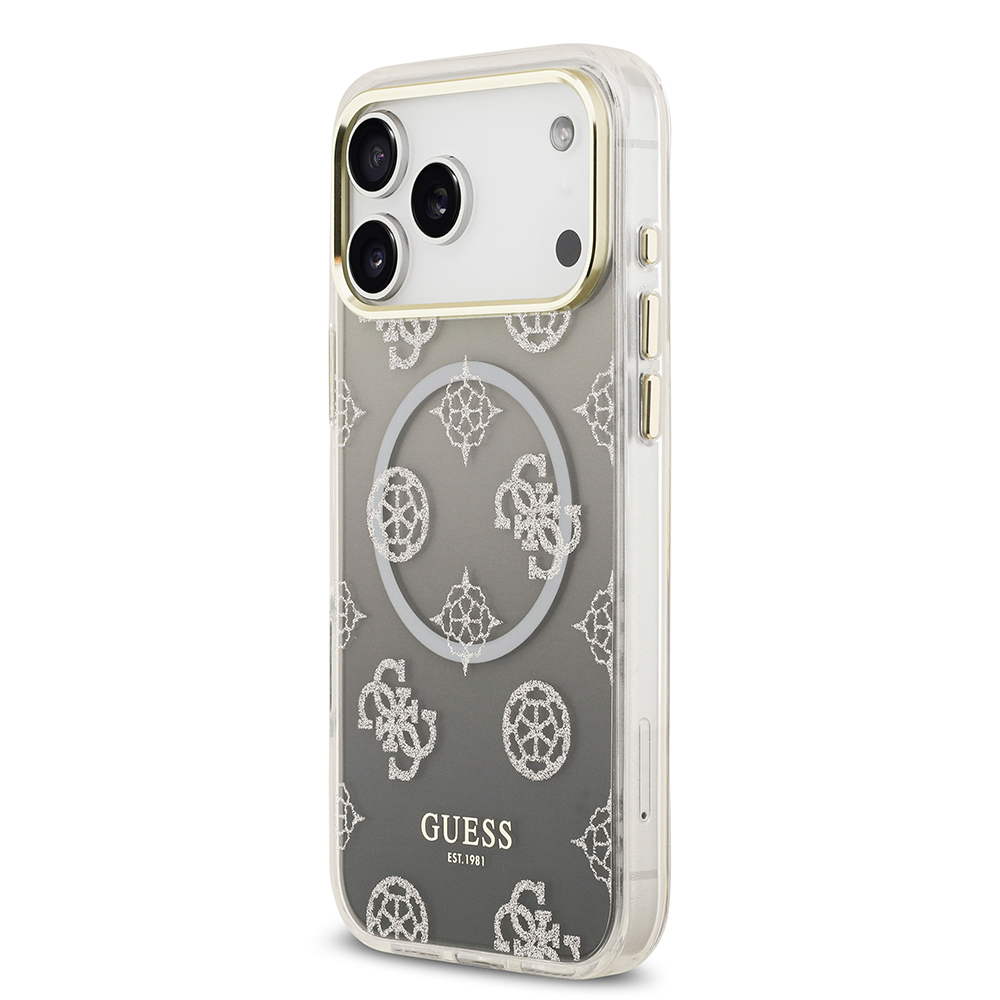Apple iPhone 17 Pro Max Uyumlu Kılıf Guess Orjinal Lisanslı M-safe Şarj Özellikli Simli Peony Desenli Silikon Kapak - 7