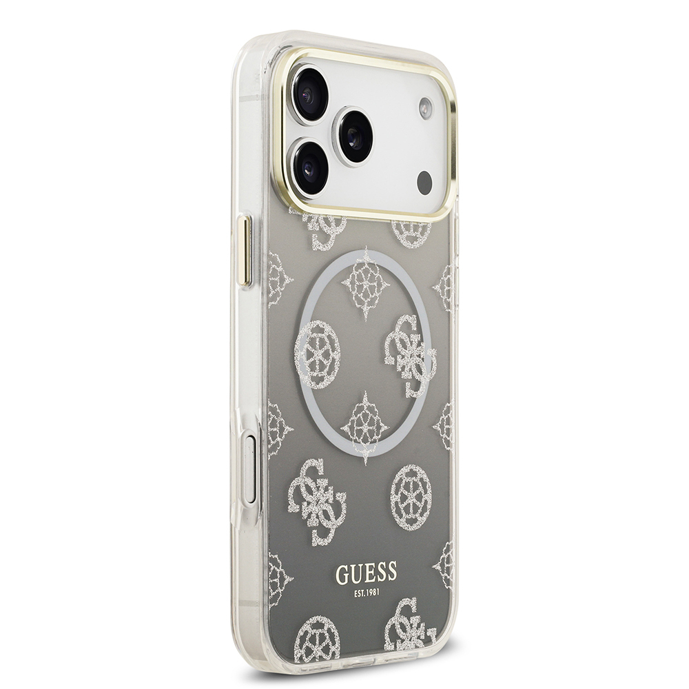 Apple iPhone 17 Pro Max Uyumlu Kılıf Guess Orjinal Lisanslı M-safe Şarj Özellikli Simli Peony Desenli Silikon Kapak - 9