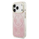 Apple iPhone 17 Pro Uyumlu Kılıf Guess Orjinal Lisanslı M-safe Şarj Özellikli Simli Peony Desenli Silikon Kapak - 7