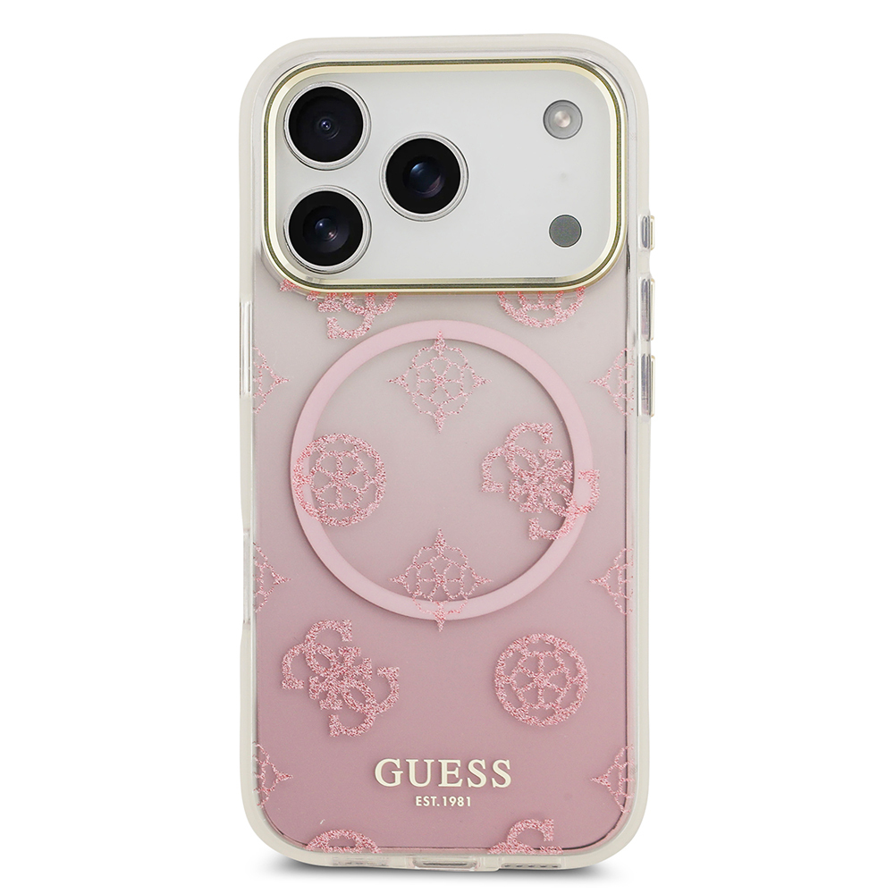Apple iPhone 17 Pro Uyumlu Kılıf Guess Orjinal Lisanslı M-safe Şarj Özellikli Simli Peony Desenli Silikon Kapak - 8