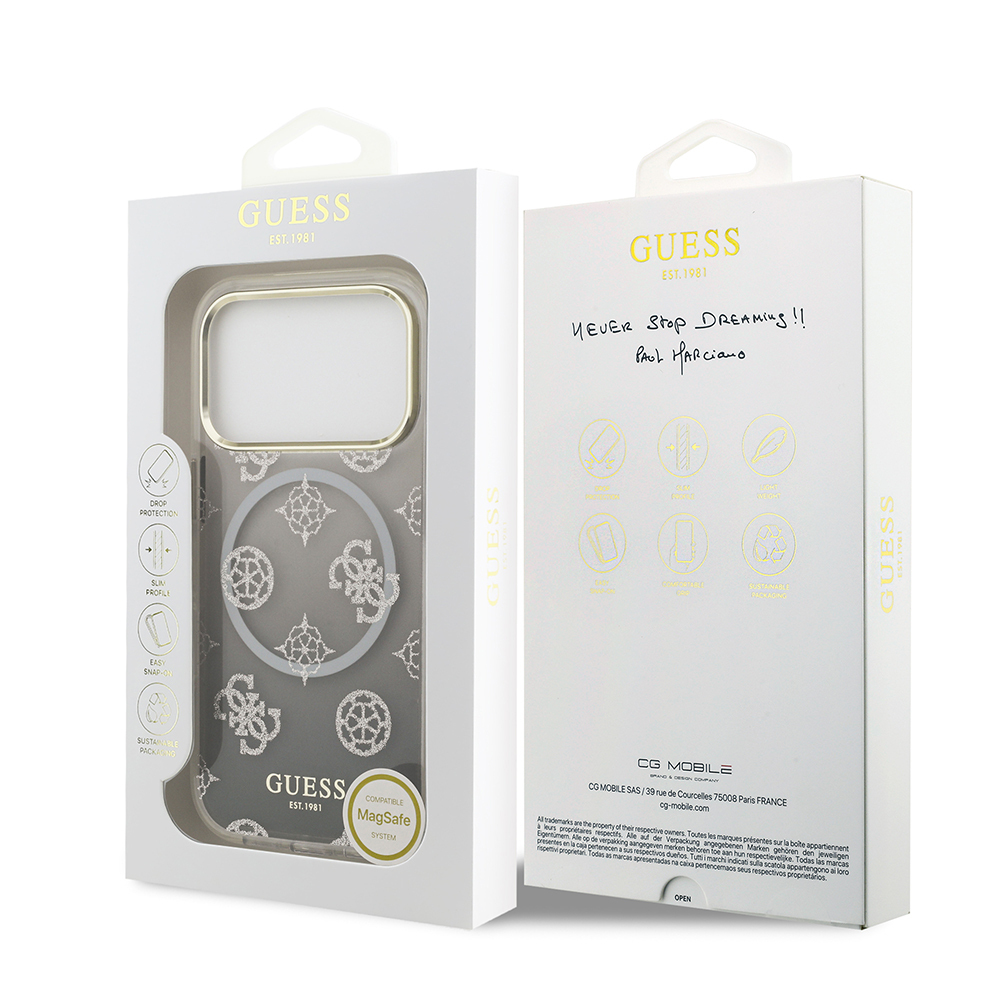 Apple iPhone 17 Pro Uyumlu Kılıf Guess Orjinal Lisanslı M-safe Şarj Özellikli Simli Peony Desenli Silikon Kapak - 13