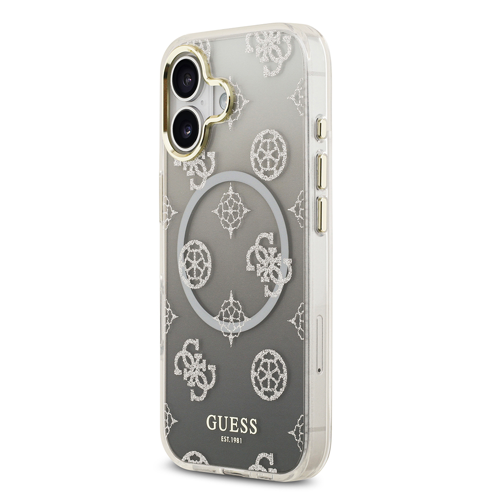 Apple iPhone 17 Uyumlu Kılıf Guess Orjinal Lisanslı M-safe Şarj Özellikli Simli Peony Desenli Silikon Kapak - 1