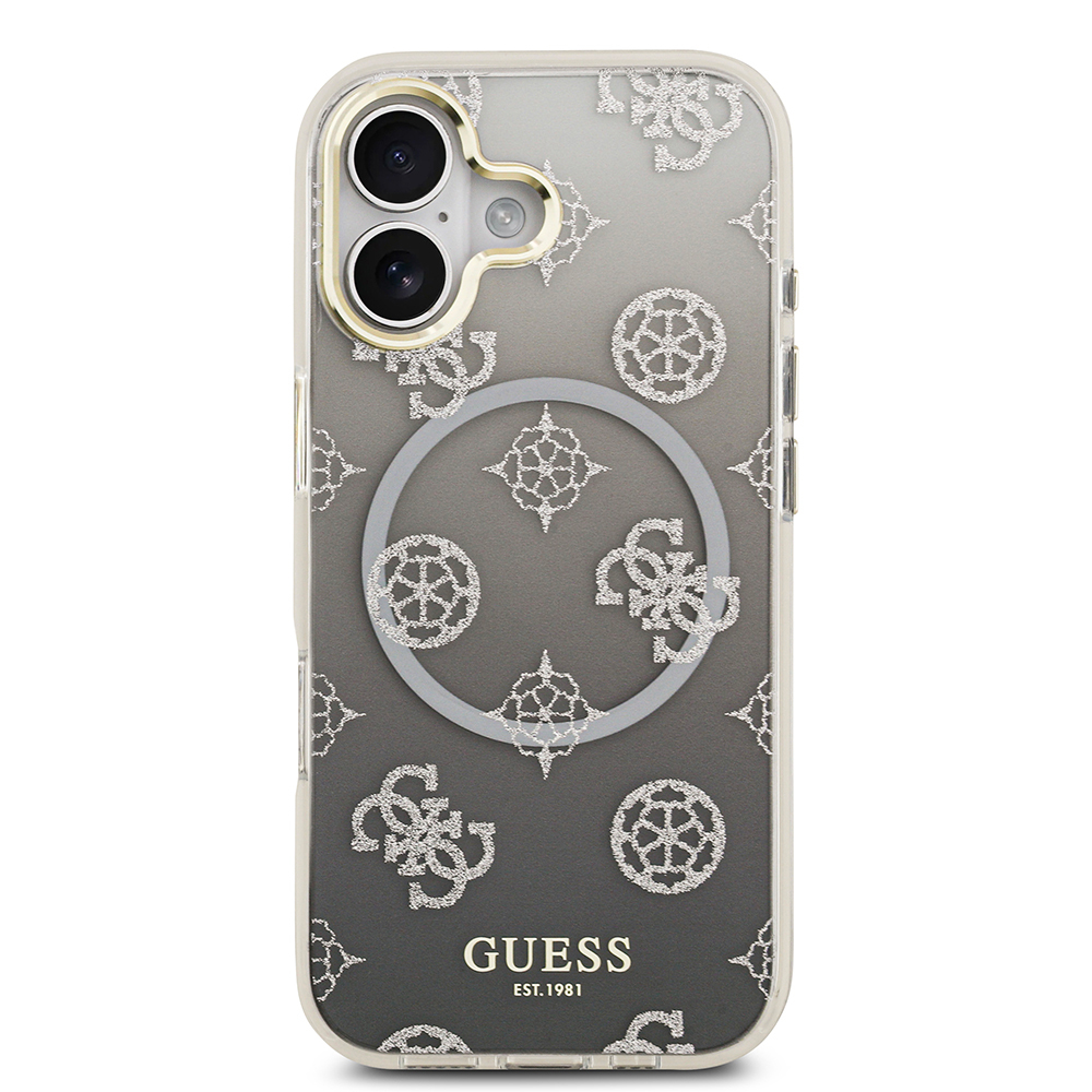 Apple iPhone 17 Uyumlu Kılıf Guess Orjinal Lisanslı M-safe Şarj Özellikli Simli Peony Desenli Silikon Kapak - 2