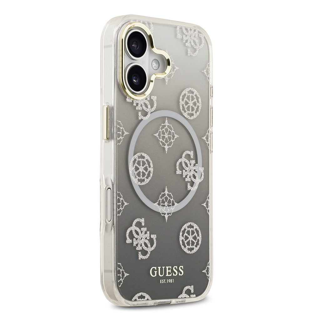 Apple iPhone 17 Uyumlu Kılıf Guess Orjinal Lisanslı M-safe Şarj Özellikli Simli Peony Desenli Silikon Kapak - 3