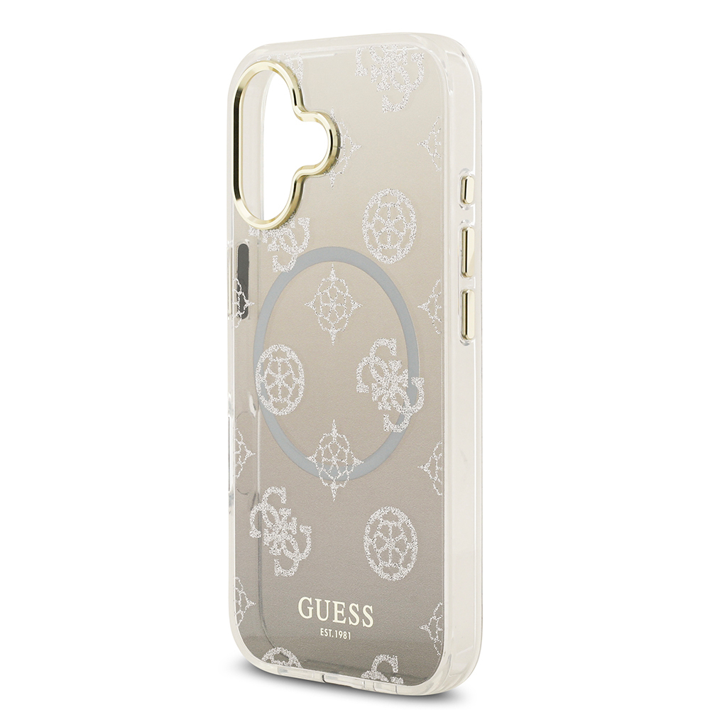 Apple iPhone 17 Uyumlu Kılıf Guess Orjinal Lisanslı M-safe Şarj Özellikli Simli Peony Desenli Silikon Kapak - 5