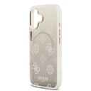 Apple iPhone 17 Uyumlu Kılıf Guess Orjinal Lisanslı M-safe Şarj Özellikli Simli Peony Desenli Silikon Kapak - 5