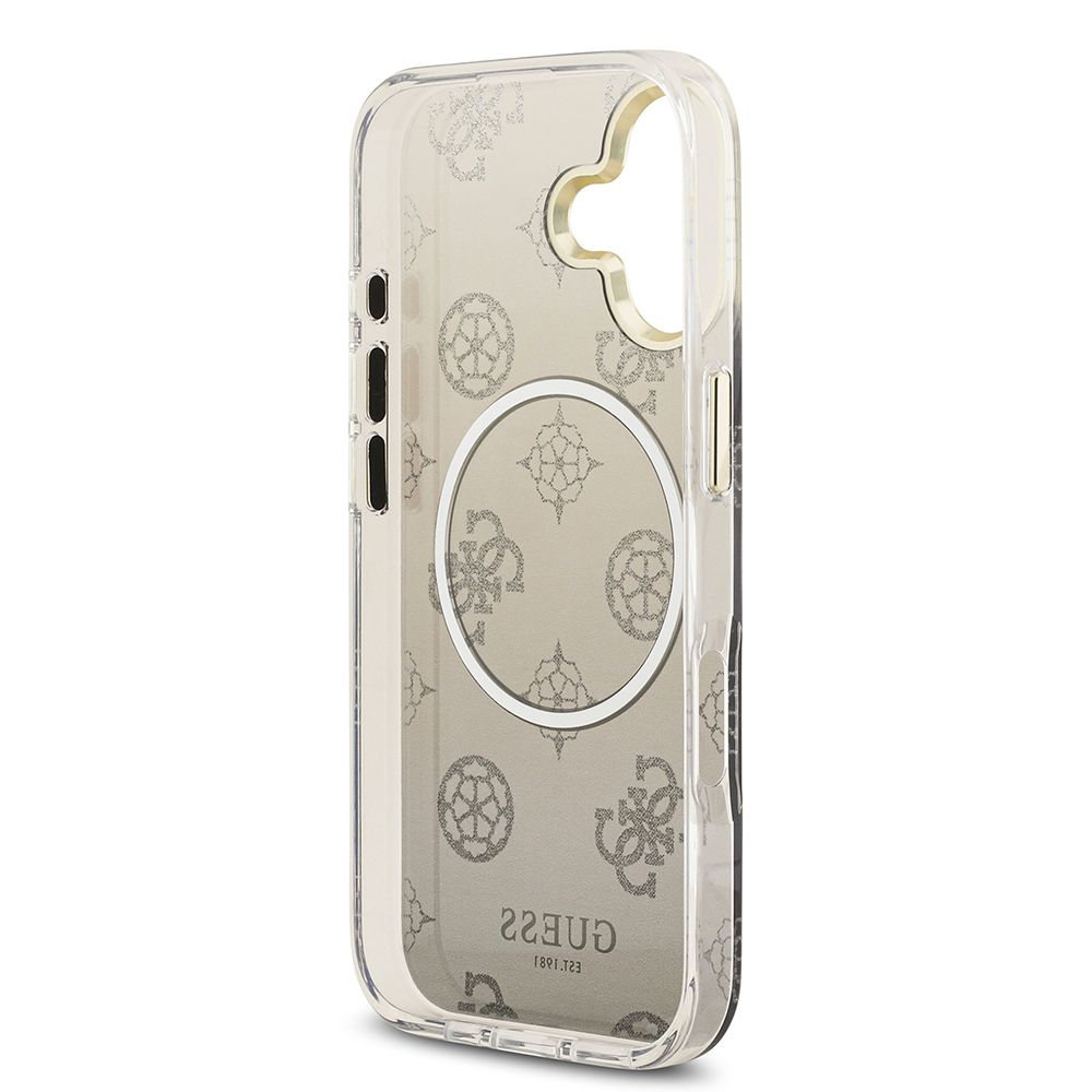 Apple iPhone 17 Uyumlu Kılıf Guess Orjinal Lisanslı M-safe Şarj Özellikli Simli Peony Desenli Silikon Kapak - 6
