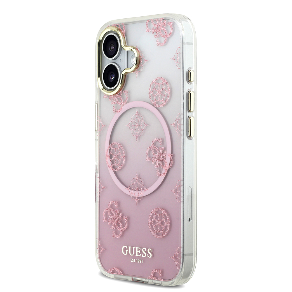 Apple iPhone 17 Uyumlu Kılıf Guess Orjinal Lisanslı M-safe Şarj Özellikli Simli Peony Desenli Silikon Kapak - 8