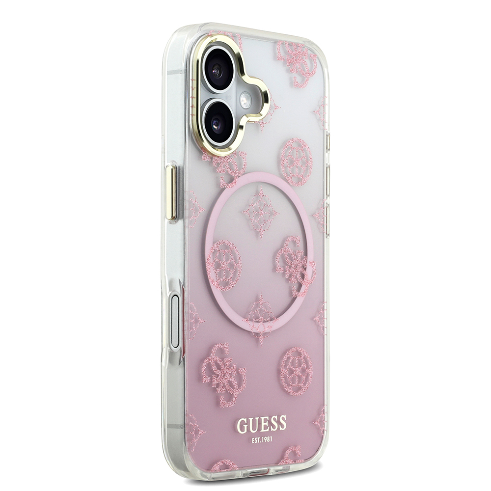 Apple iPhone 17 Uyumlu Kılıf Guess Orjinal Lisanslı M-safe Şarj Özellikli Simli Peony Desenli Silikon Kapak - 10