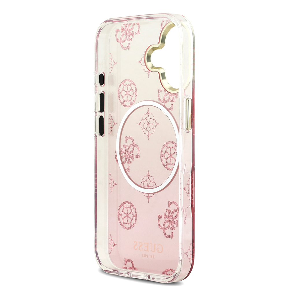 Apple iPhone 17 Uyumlu Kılıf Guess Orjinal Lisanslı M-safe Şarj Özellikli Simli Peony Desenli Silikon Kapak - 13