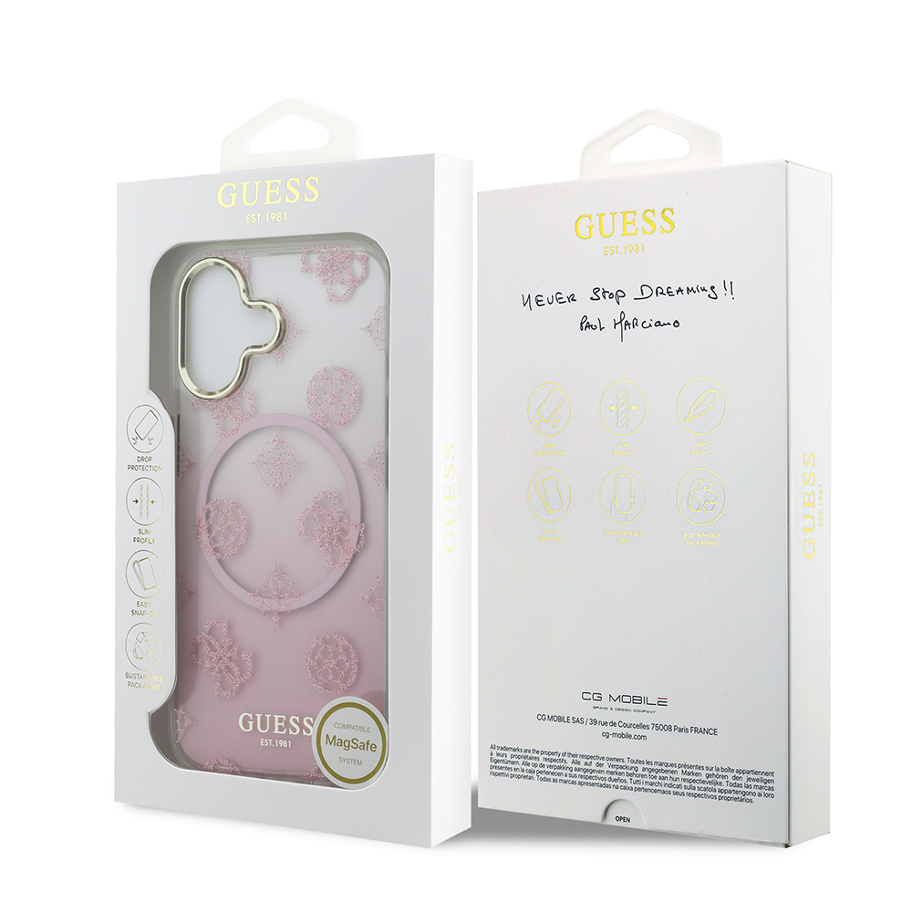 Apple iPhone 17 Uyumlu Kılıf Guess Orjinal Lisanslı M-safe Şarj Özellikli Simli Peony Desenli Silikon Kapak - 14