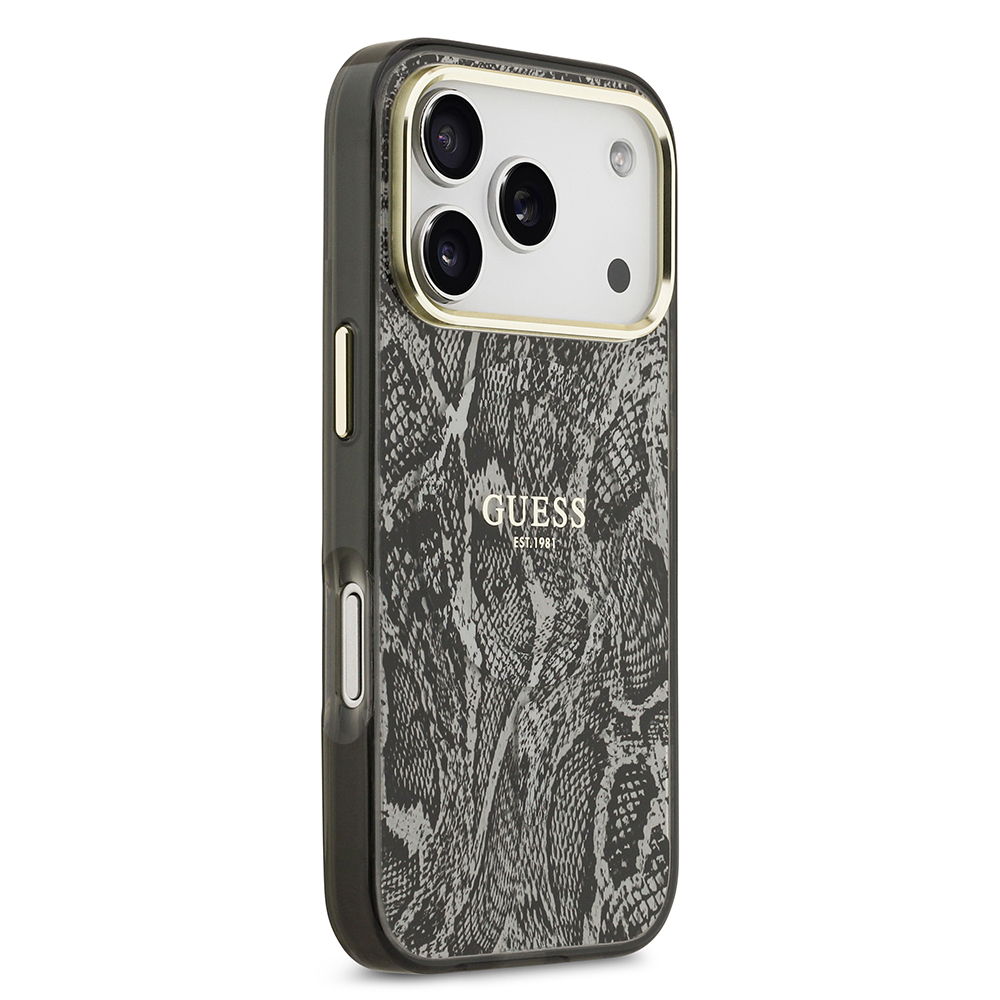Apple iPhone 17 Pro Uyumlu Kılıf Guess Orjinal Lisanslı M-safe Şarj Özellikli Yazı Logolu Python Desenli Kapak - 3