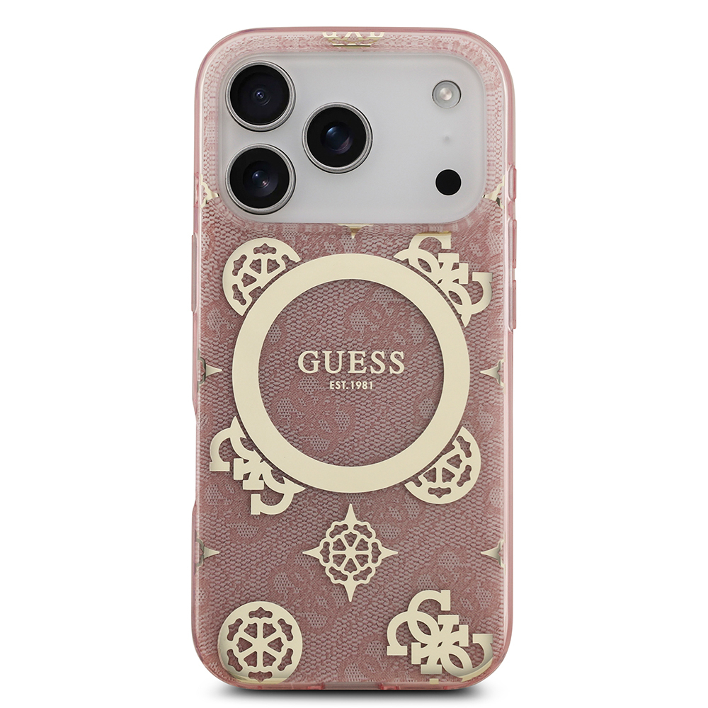 Apple iPhone 17 Pro Uyumlu Kılıf Guess Orjinal Lisanslı M-safe Şarj Özellikli IML Peony ve 4G Desenli Klasik Logolu Kapak - 14