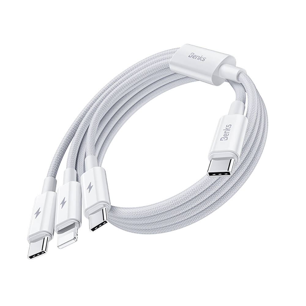 Benks D46 Type-C to Type-C & Type-C & Lightning PD3.0 Örgülü Şarj ve Data Kablosu 100W 1.2 Metre - 5