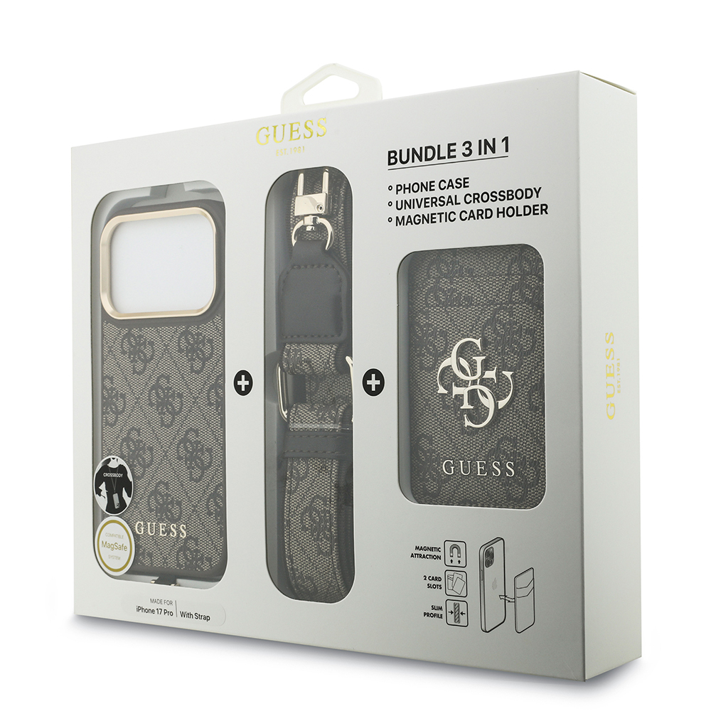 Apple iPhone 17 Pro Uyumlu Kılıf Guess Orjinal Lisanslı M-safe Şarj Özellikli Askılı ve 4G Logo Kartlıklı Kapak - 22