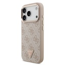 Apple iPhone 17 Pro Uyumlu Kılıf Guess Orjinal Lisanslı M-safe Şarj Özellikli Gold Metal Kamera Çerçeveli Taşlı Üçgen Logo 4G Desenli Kapak - 15