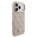 Apple iPhone 17 Pro Uyumlu Kılıf Guess Orjinal Lisanslı M-safe Şarj Özellikli Gold Metal Kamera Çerçeveli Taşlı Üçgen Logo 4G Desenli Kapak - 17