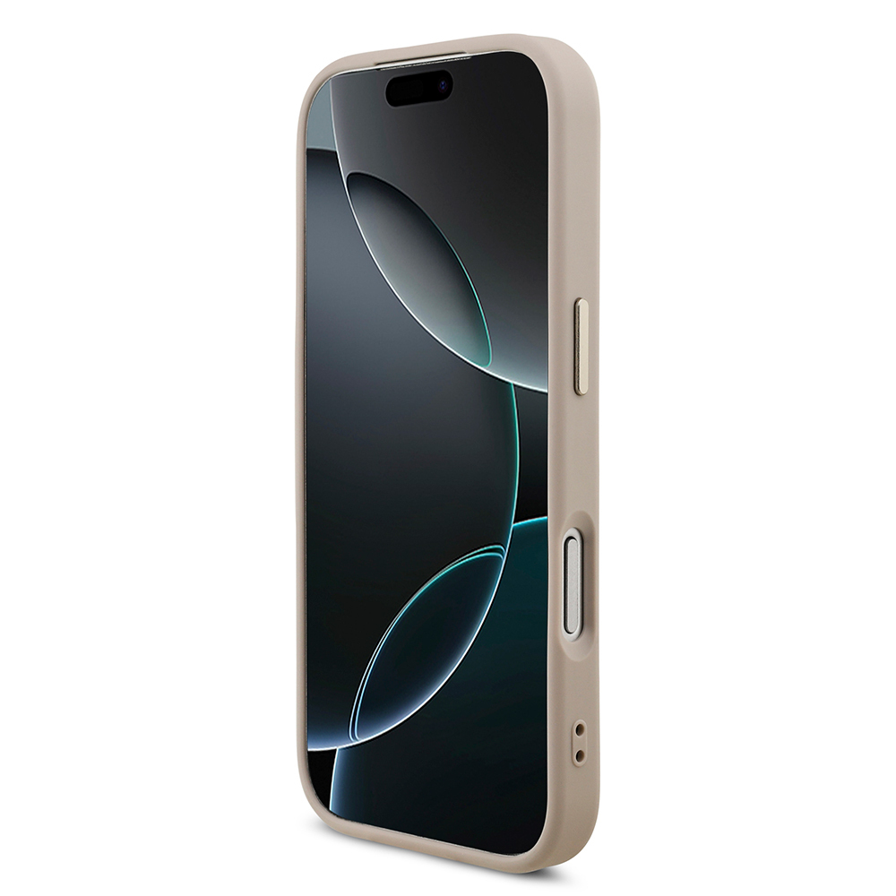 Apple iPhone 17 Pro Uyumlu Kılıf Guess Orjinal Lisanslı M-safe Şarj Özellikli Gold Metal Kamera Çerçeveli Taşlı Üçgen Logo 4G Desenli Kapak - 18