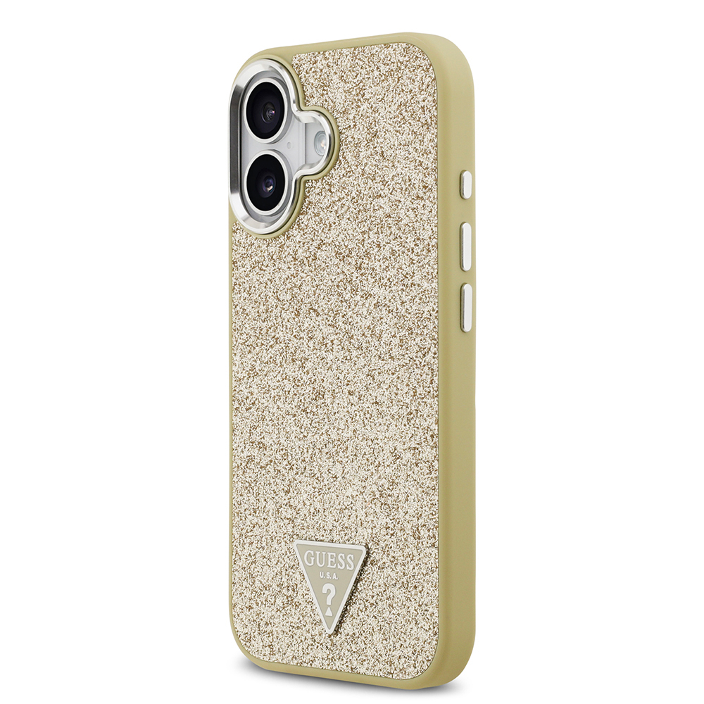 Apple iPhone 17 Uyumlu Kılıf Guess Orjinal Lisanslı M-safe Şarj Özellikli Metal Kamera Çerçeveli Üçgen Logolu Glitter Kapak - 1