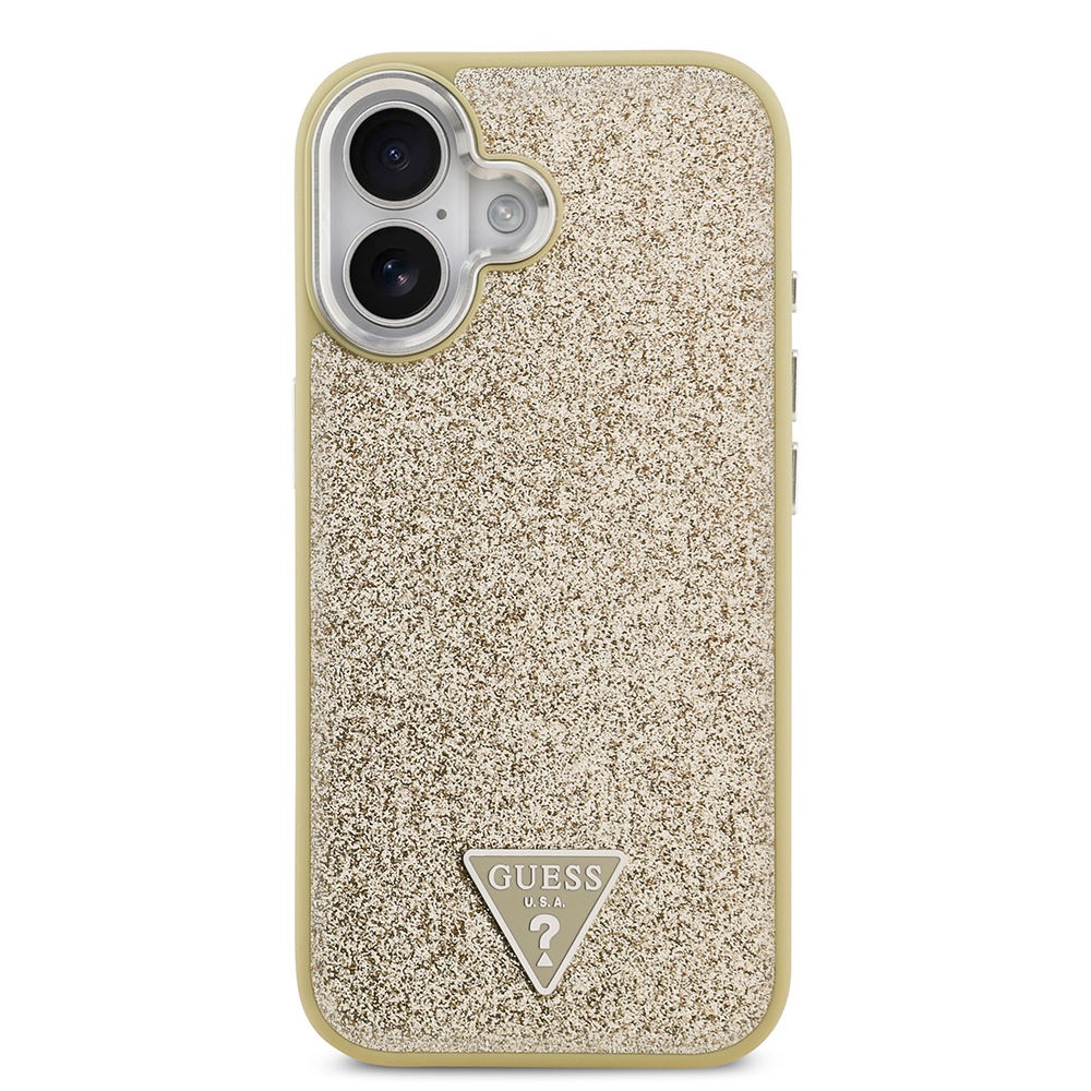 Apple iPhone 17 Uyumlu Kılıf Guess Orjinal Lisanslı M-safe Şarj Özellikli Metal Kamera Çerçeveli Üçgen Logolu Glitter Kapak - 2
