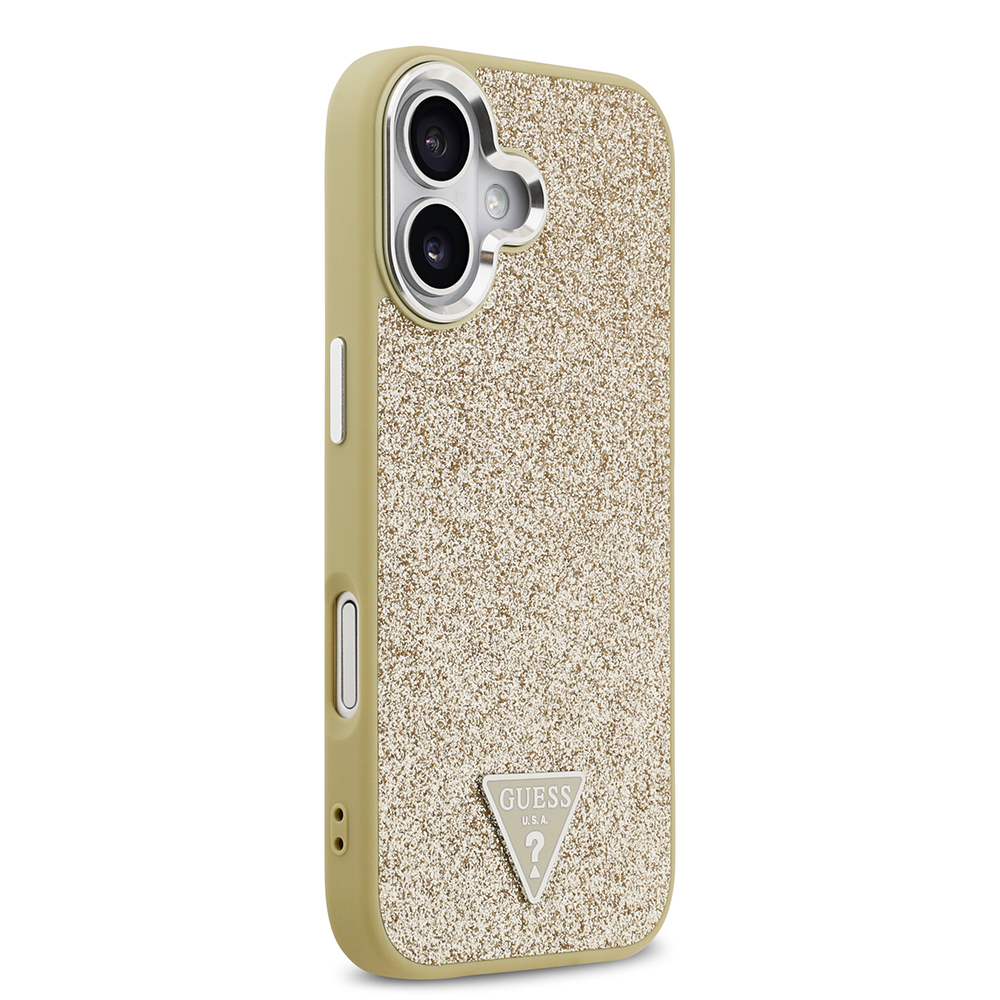 Apple iPhone 17 Uyumlu Kılıf Guess Orjinal Lisanslı M-safe Şarj Özellikli Metal Kamera Çerçeveli Üçgen Logolu Glitter Kapak - 3