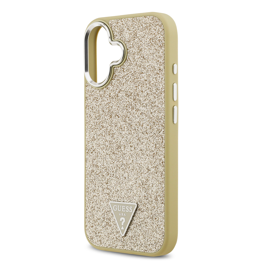 Apple iPhone 17 Uyumlu Kılıf Guess Orjinal Lisanslı M-safe Şarj Özellikli Metal Kamera Çerçeveli Üçgen Logolu Glitter Kapak - 5