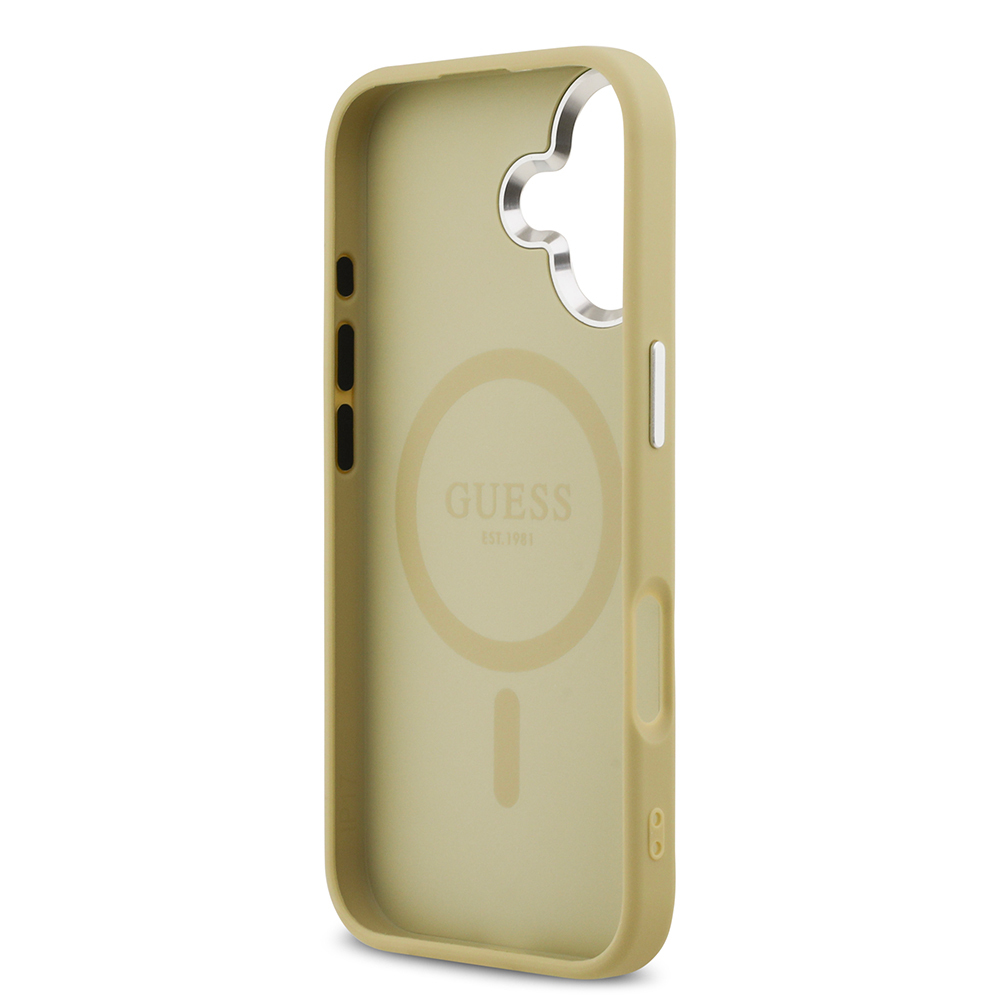 Apple iPhone 17 Uyumlu Kılıf Guess Orjinal Lisanslı M-safe Şarj Özellikli Metal Kamera Çerçeveli Üçgen Logolu Glitter Kapak - 6